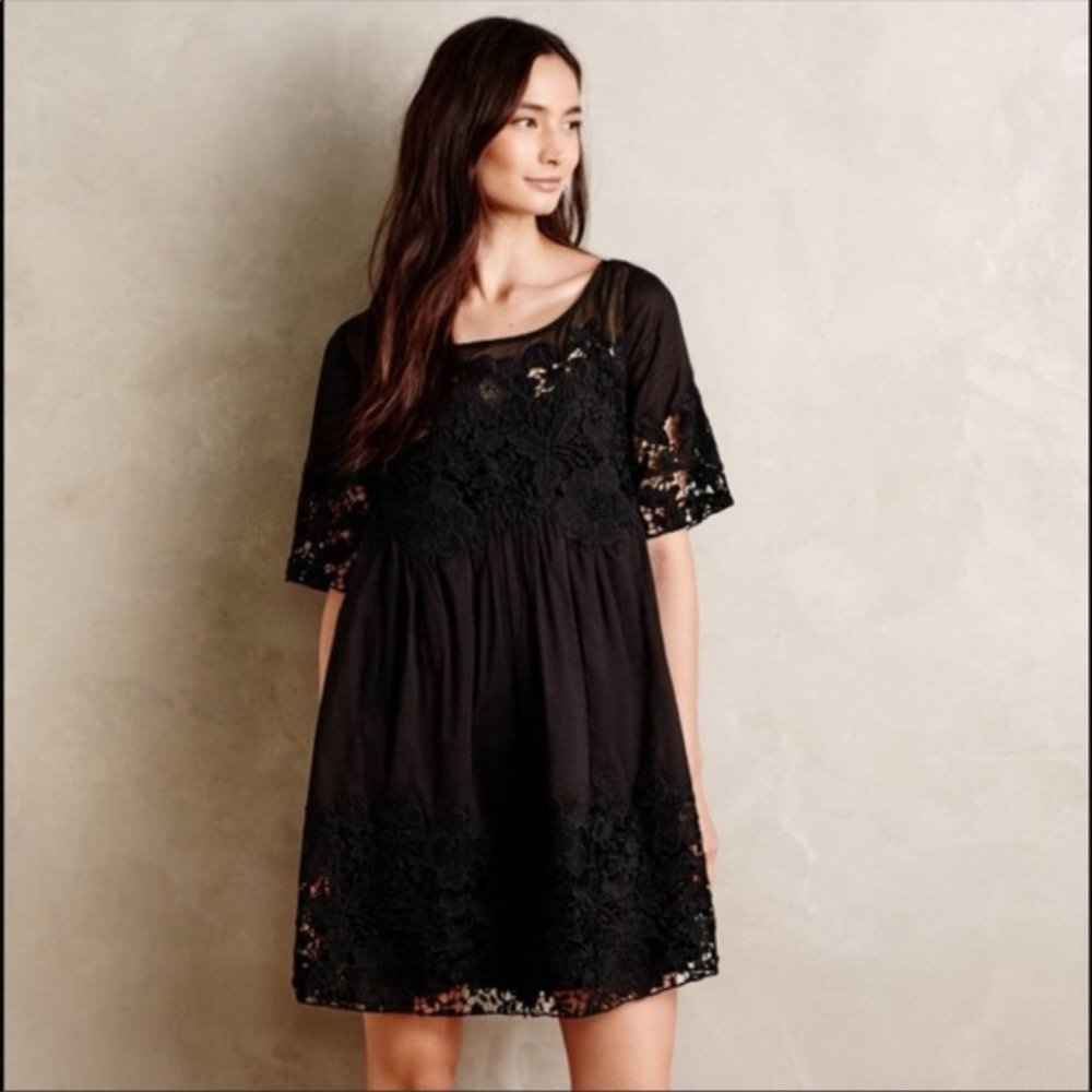 Anthropologie Holding Horses Black Magnolia Lace Dress 0